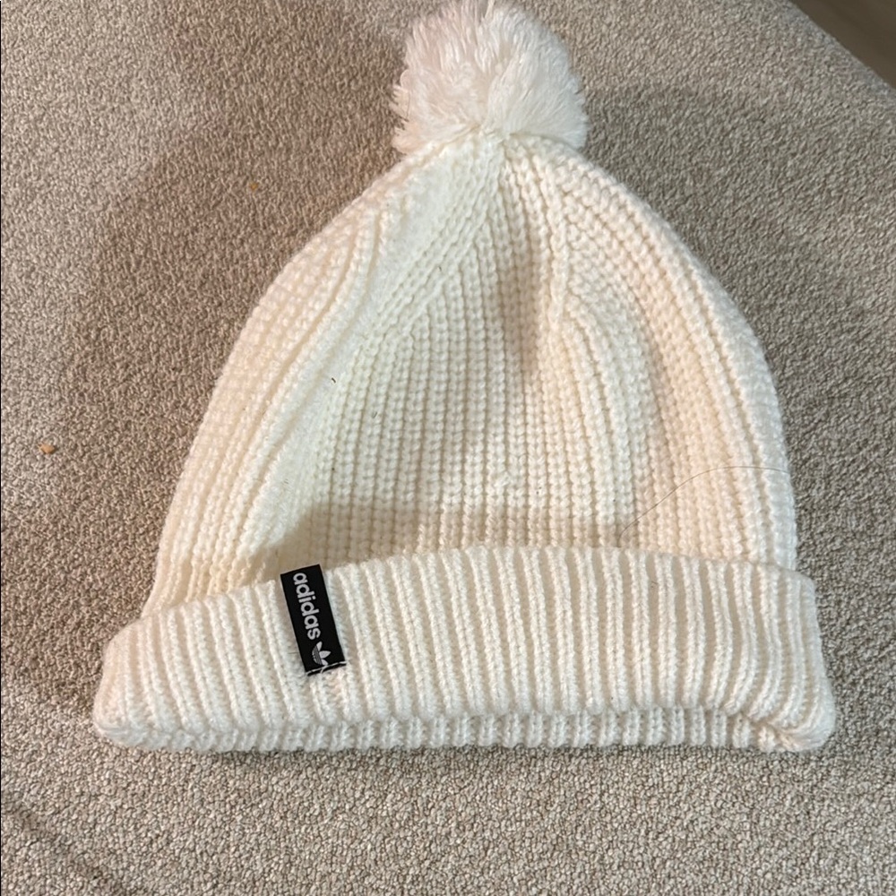 Adidas White Knit Pom-Pom Hat